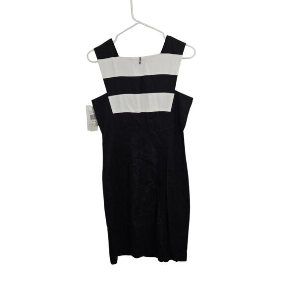 NWT David Meister Linen Blend Black/White Strip Sleeveless Midi Dress Sz 6 Small - Picture 3 of 9